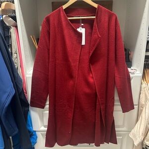 Merokeety Elegant Wine Color Open Front Coat